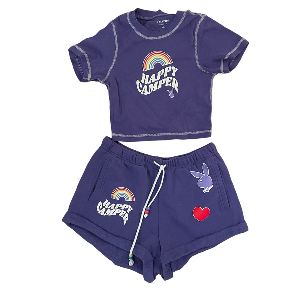 Playboy Pacsun Happy Camper Shorts and Tee Shirt Two Piece Set